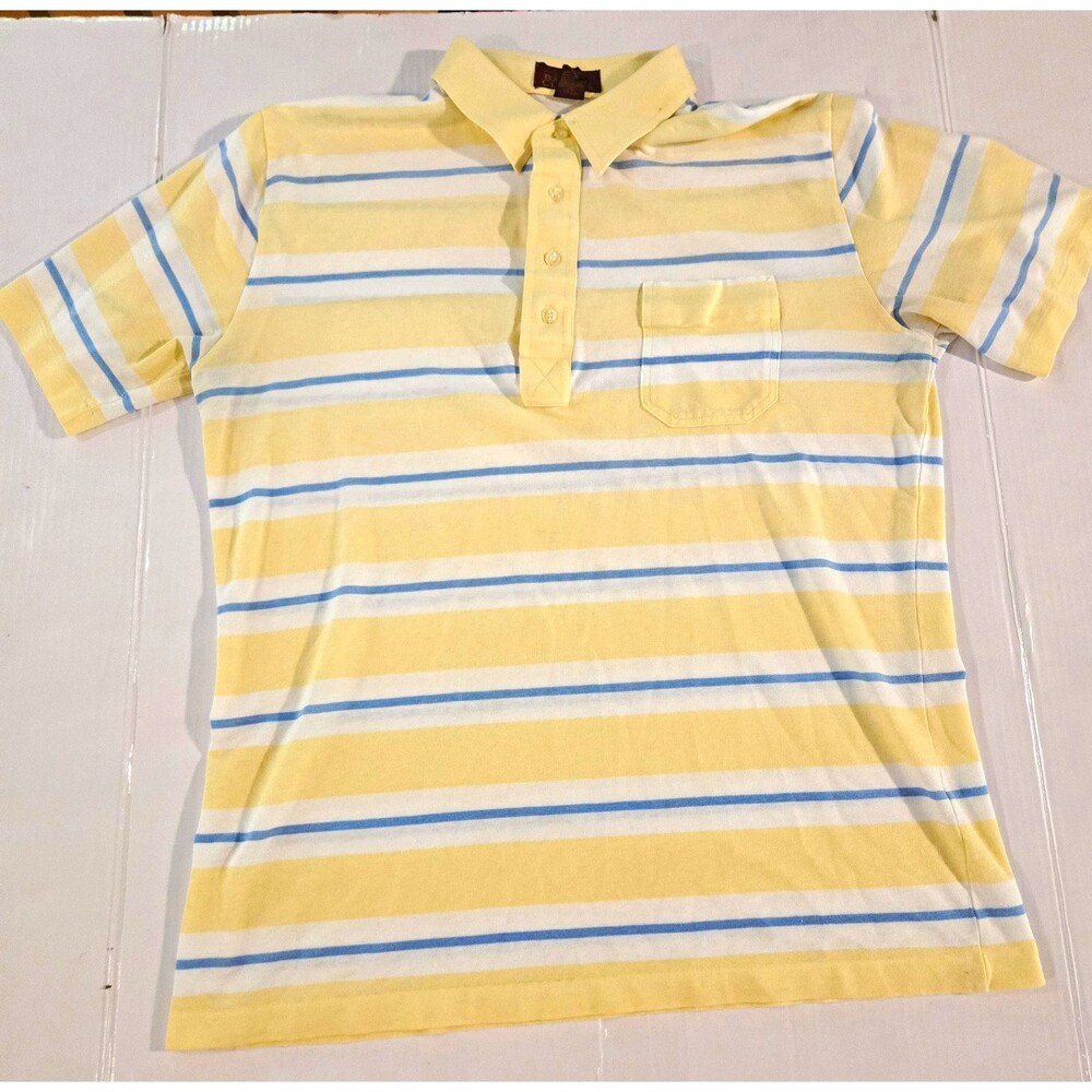 Vintage Bay Hill Classics Mens Large Yellow Blue Striped Golf Polo Shirt